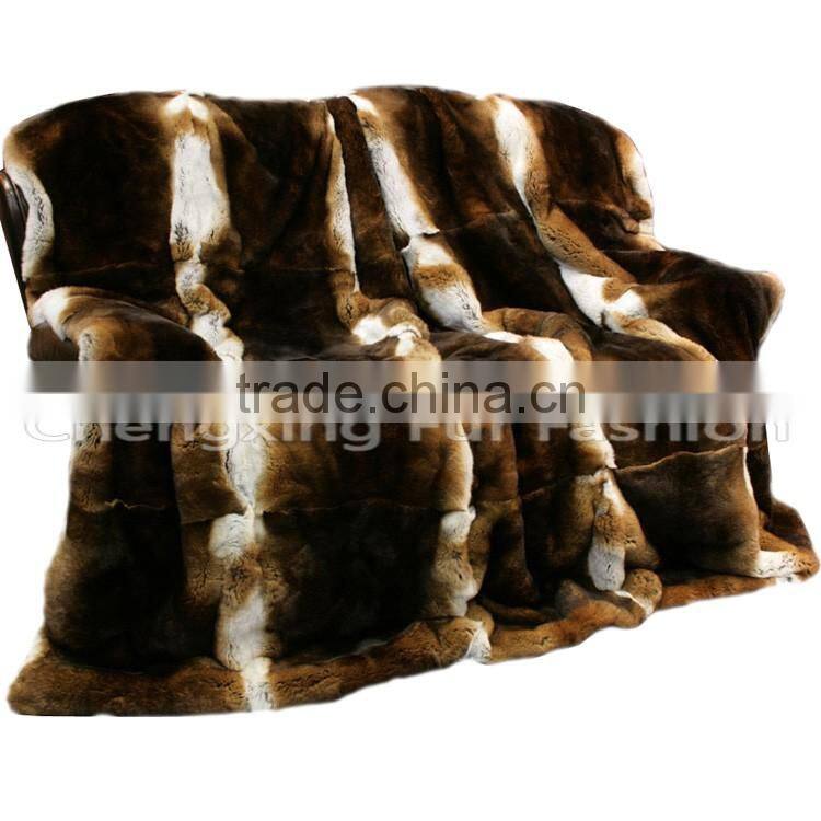 CX-D-58 Natural Color soft Rex Rabbit Fur Throw Blanket -Genuine Fur Rug