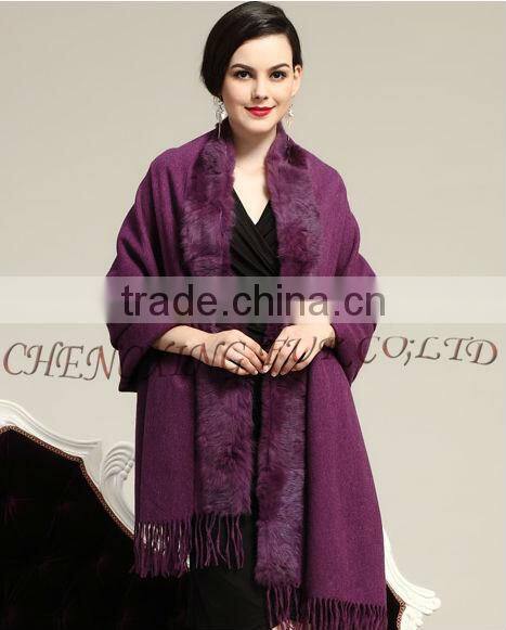 CX-B-P-28B Fashion Pashmina Shawls 100% Wool Real Rabbit Fur Pashmina Scarf