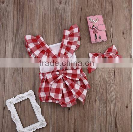 Boutique spring summer outfits plaid hot sale cotton kid Bodysuit baby clothing romper
