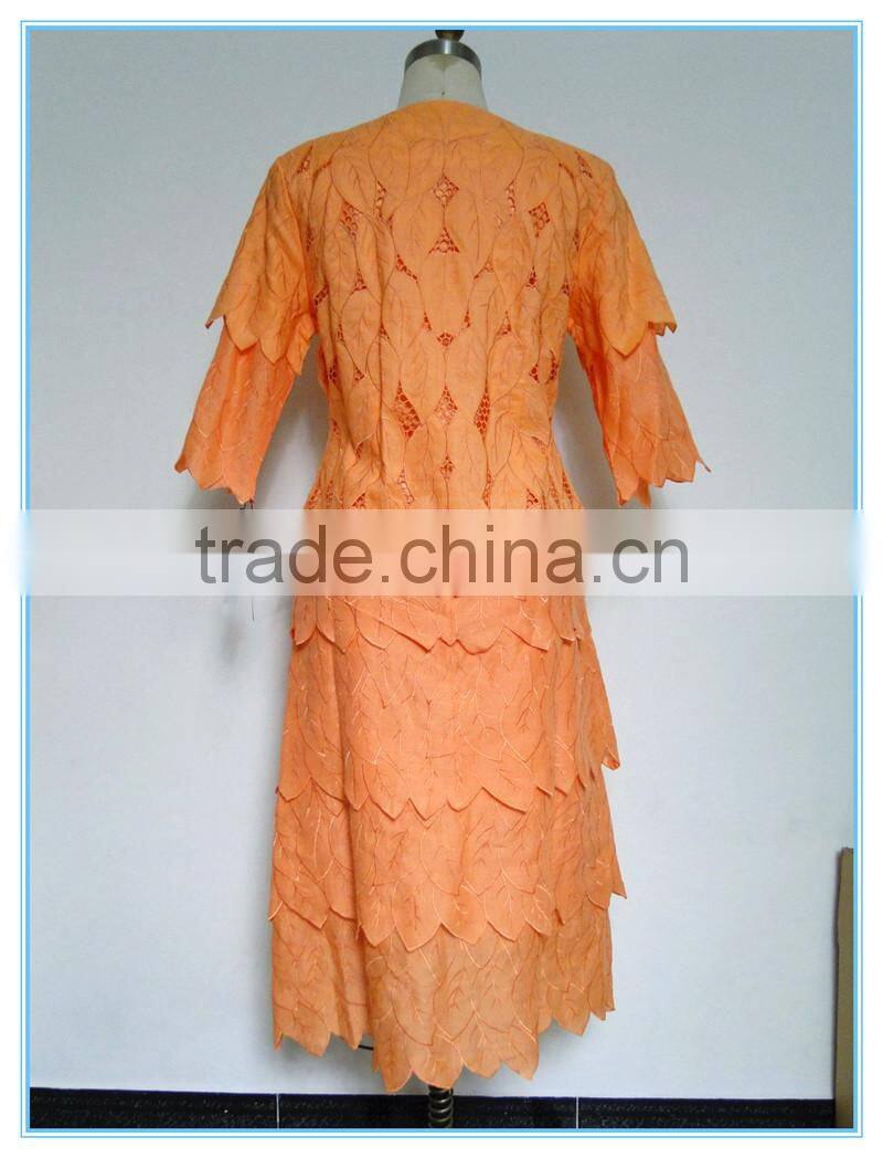 New design round neck church handwork embroidery ladies suit design
