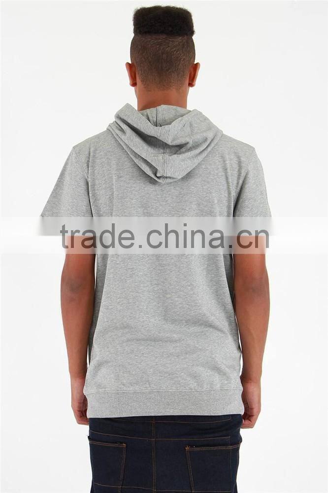 Cheap black/grey thin fleece blank hoodie short sleeve pullover hoodie