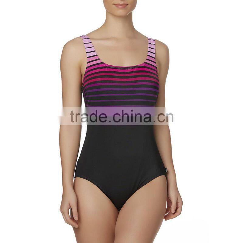 Womens One Piece Swimsuit Custom Color Striped Shelf Bra Square Neck Women Swimwear Built In Padding Front Lining Bodysuit