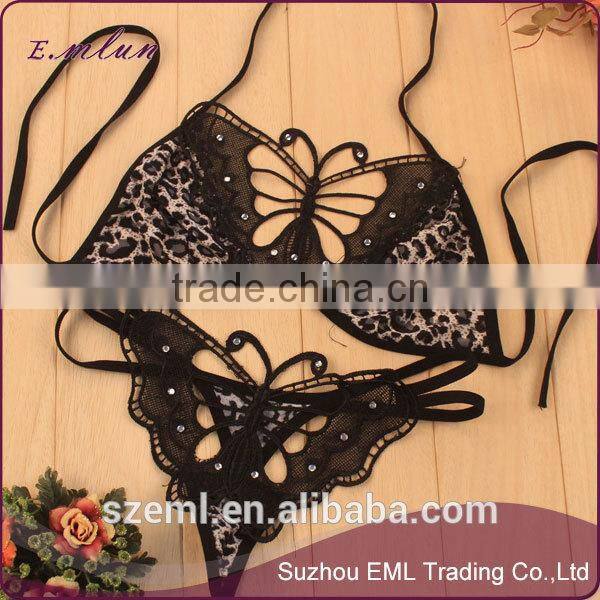 Sexy three-point hollow-out butterfly lingerie suit