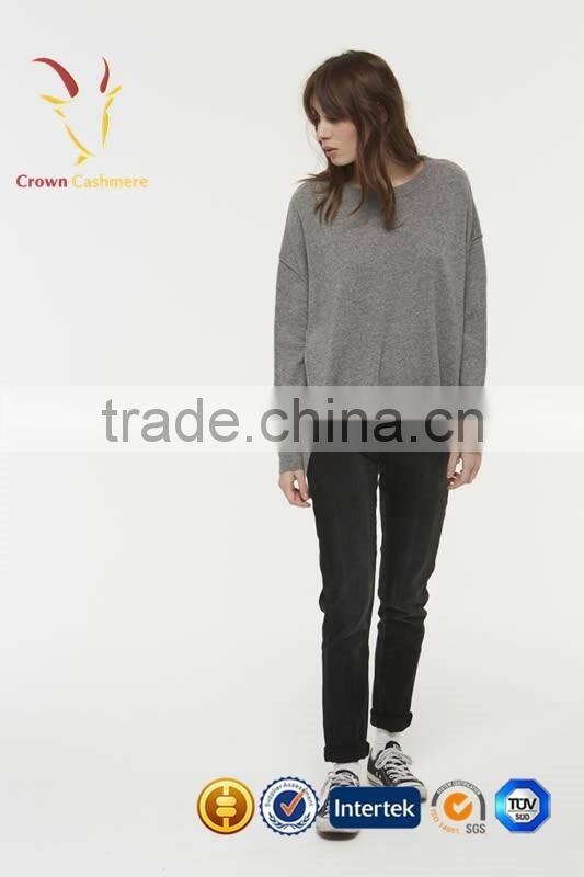 Women Grey Crew Neck Cashmere Sweater Knitting Pattern Free