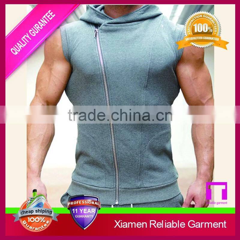 Custom cotton polyester sleeveless zip hoody for men's sportswear online shop china