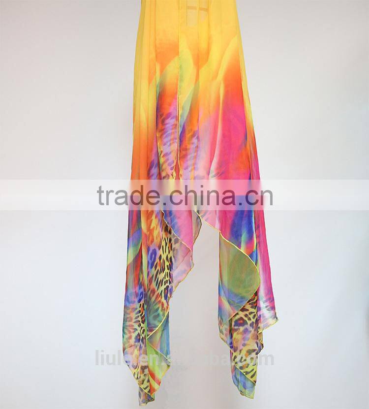 nail beaded cardigan loose assorted colors printing irregular hem sleeveless chiffon cloak for women