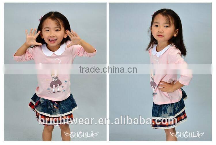 Printed cotton doll collar children cute t-shirt for girls