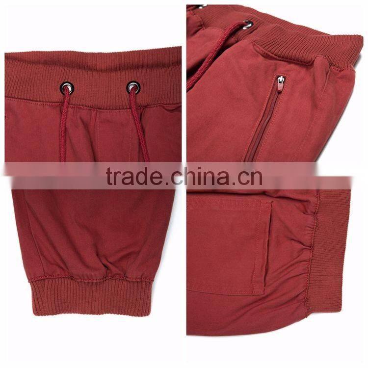 Factory price 100% cotton twill fabric elastic waist mens harem pants with exquisite plastic zipper