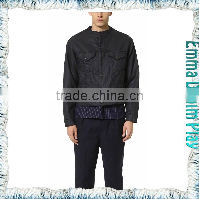 Men's Black Leather Look Denim Jacket Airport Fashion