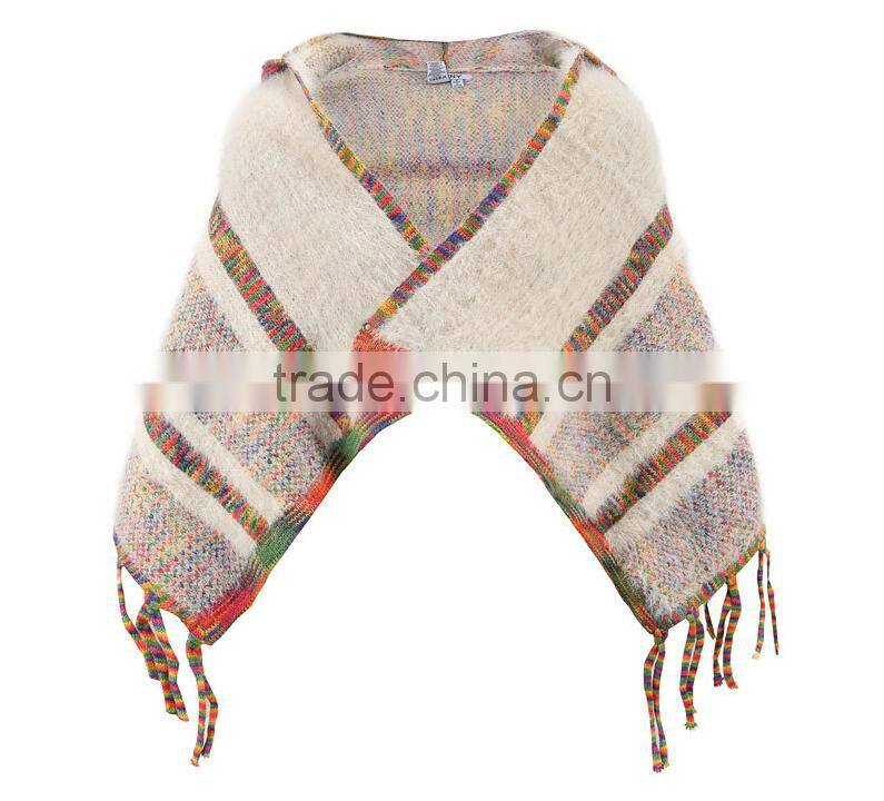 Fashionable Girl Knitting Poncho With Hat Sweater