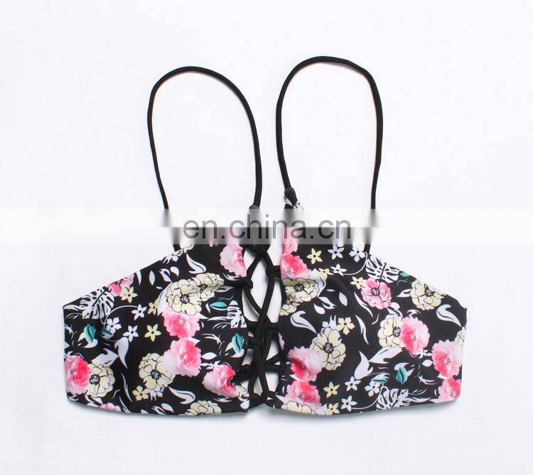 Factory price black strappy bangdage bikini 2017