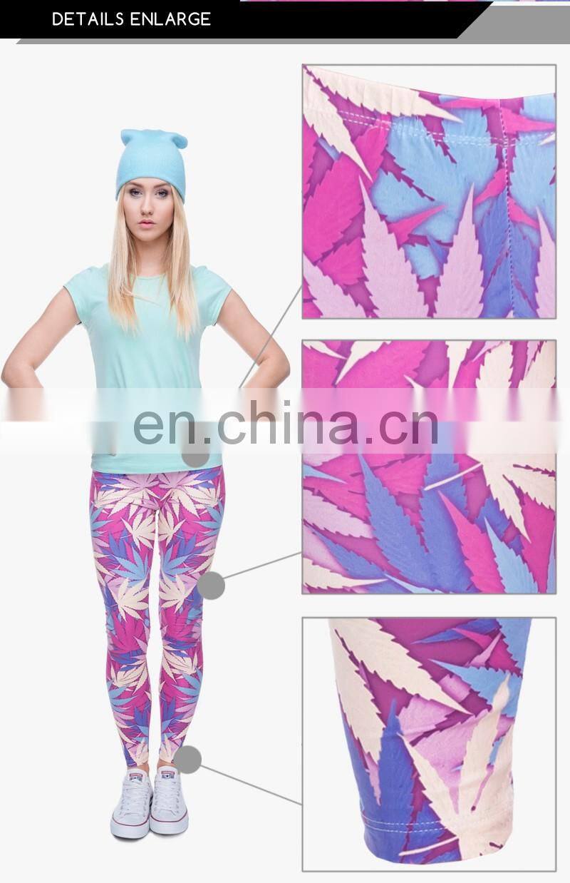 Weed pink custom fabric ladies sexy jogging slim hot wholesale brand 3d high quality girls spandex woman leggings