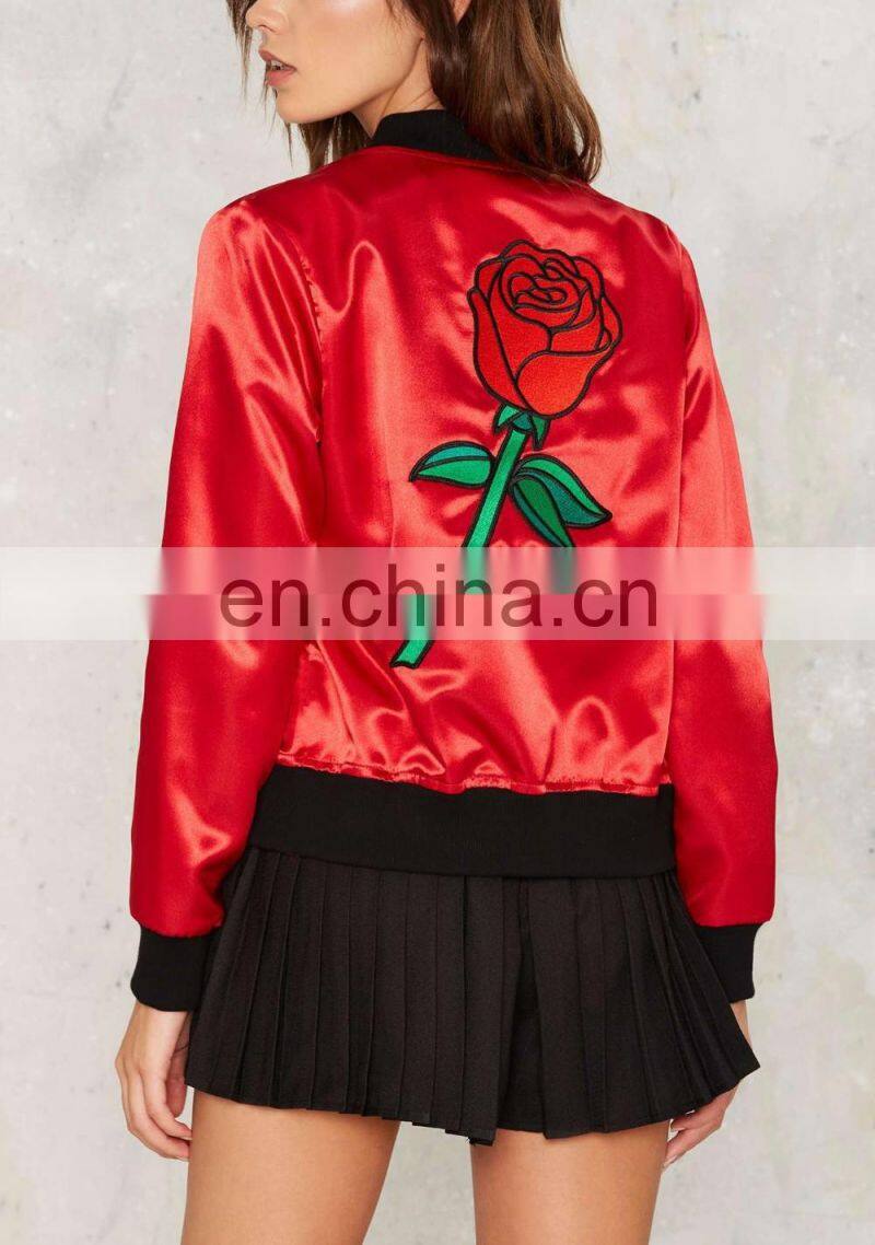 American Europe Style Outdoor Clothing Girl Women Embroidered Zipper Winter Wears Red Color