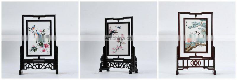Chinese style multi-pattern small screen dual-faced silk embroideried furnishing ornaments with a wooden frame for decoration