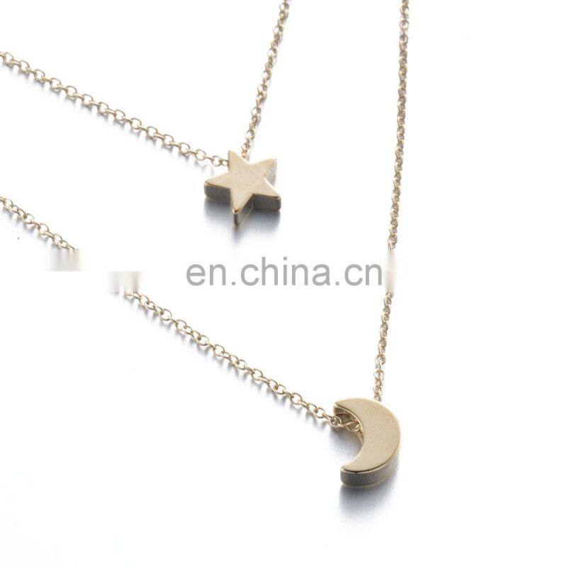 Necklaces for Women Two Layered Chain Moon Star Pendent Women Statement Simple Moon Necklace