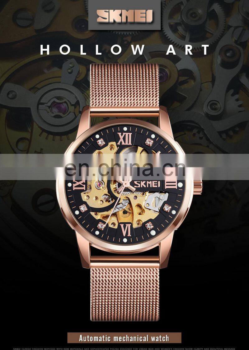 luxury SKMEI 9199 automatic mechanical movement stainless steel men wrist watch