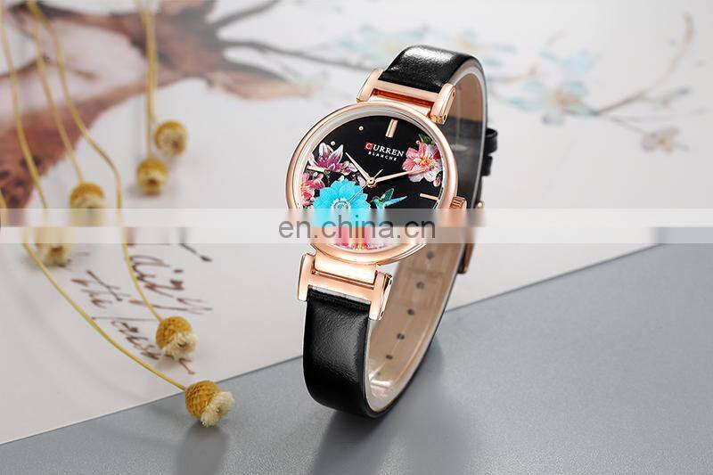 CURREN 9053 Women Charm Fashion Thin Quartz Watches Unique Flower Dial Simple Ladies Dress Bracelet Wristwatch