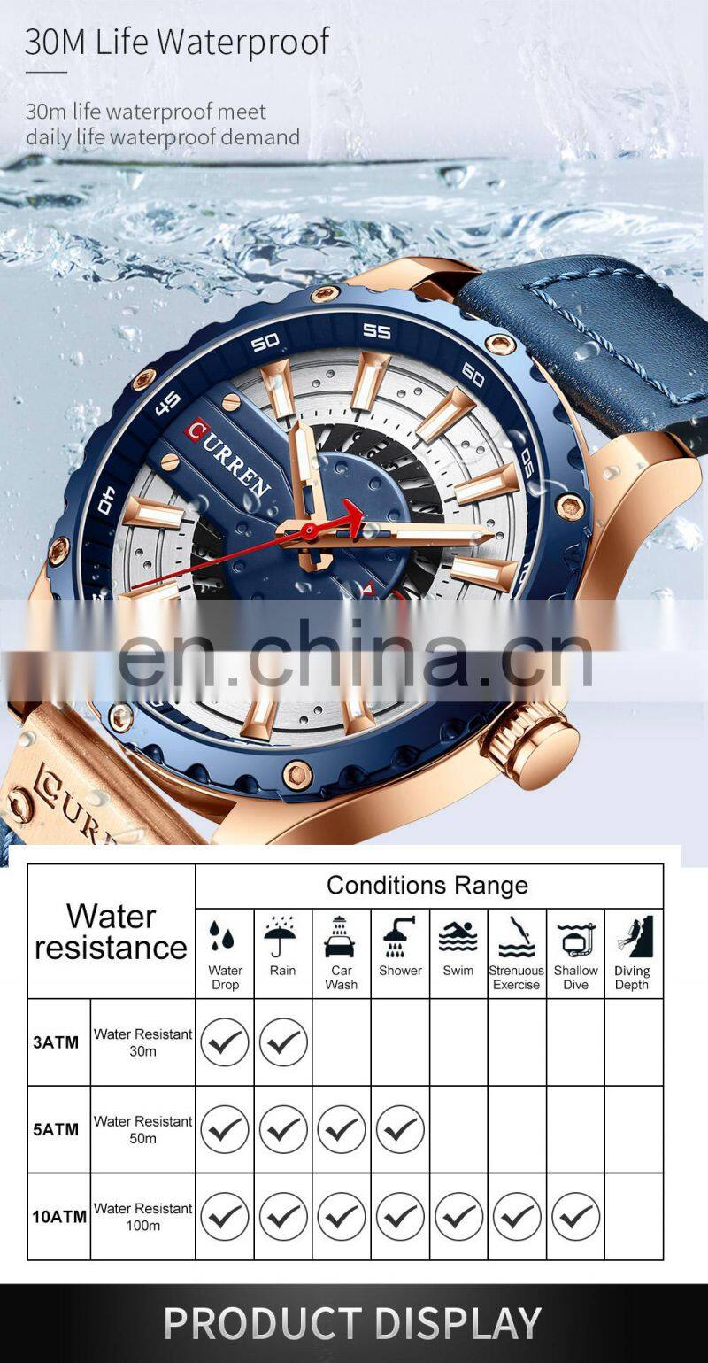 Curren 8374 Nice Quartz Watches for Men Analog Fashion Leather Unusual Custom Brand Watch