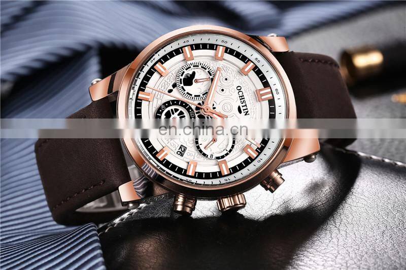 OCHSTIN GQ6111 Chronograph Quartz Men Watch Military Sport Leather Wristwatch Relogio Masculino