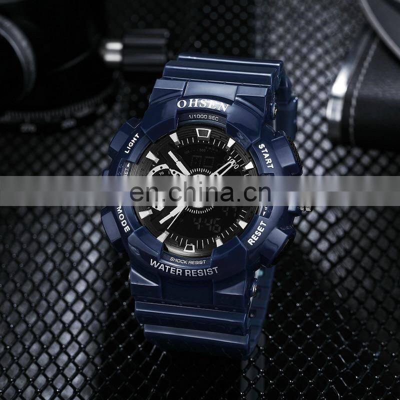 OHSEN AD1803 Men Digital+Quartz Watches 30M Water Resistant LED Digital Plastic Wristwatch