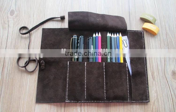 handmade cow leather cosmetic organizer bag large capacity makeup organizer pen holder bag