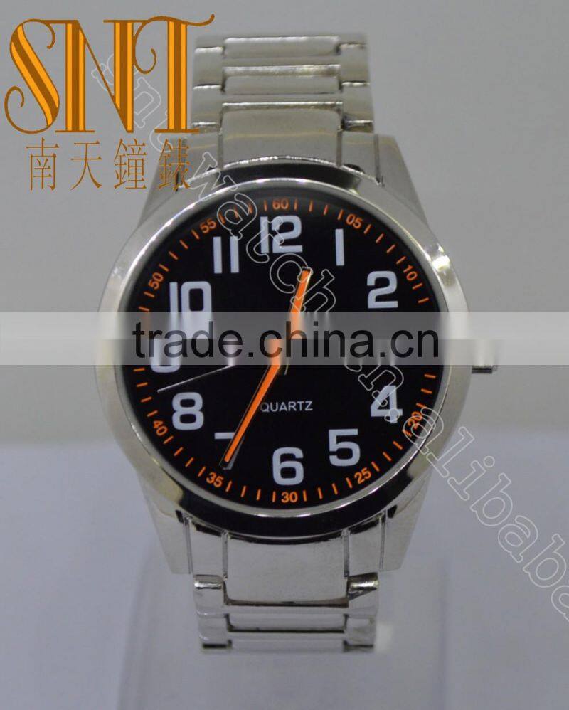 Fashion Black Dial With Orange Chapter Ring , High Quality Stainless Steel Watch