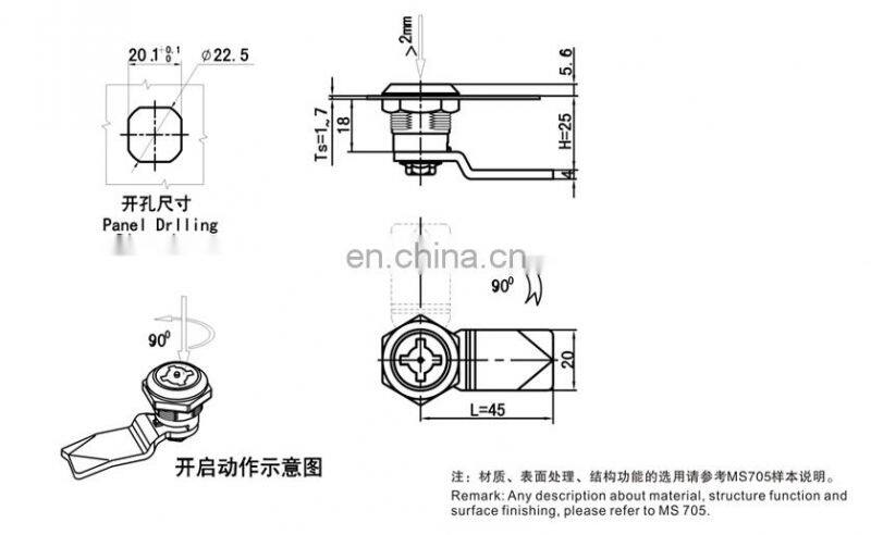 MS705-3E Industria Top Quality Zinc Alloy Die-cast Housing Cylinder Cam Lock Cabinet Lock Machine Cam Lock