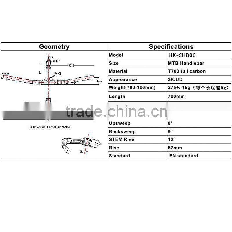 Best selling full carbon handlebar bicycle T700 carbon super light 700mm handlebars
