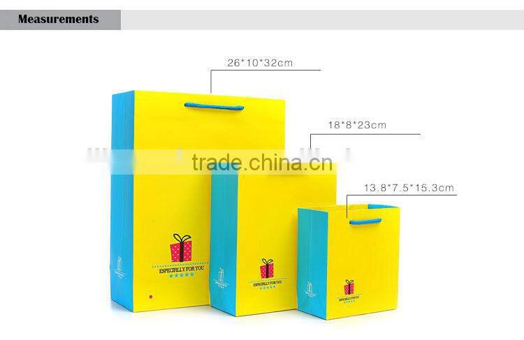 bright yellow color fancy paper shopping bag