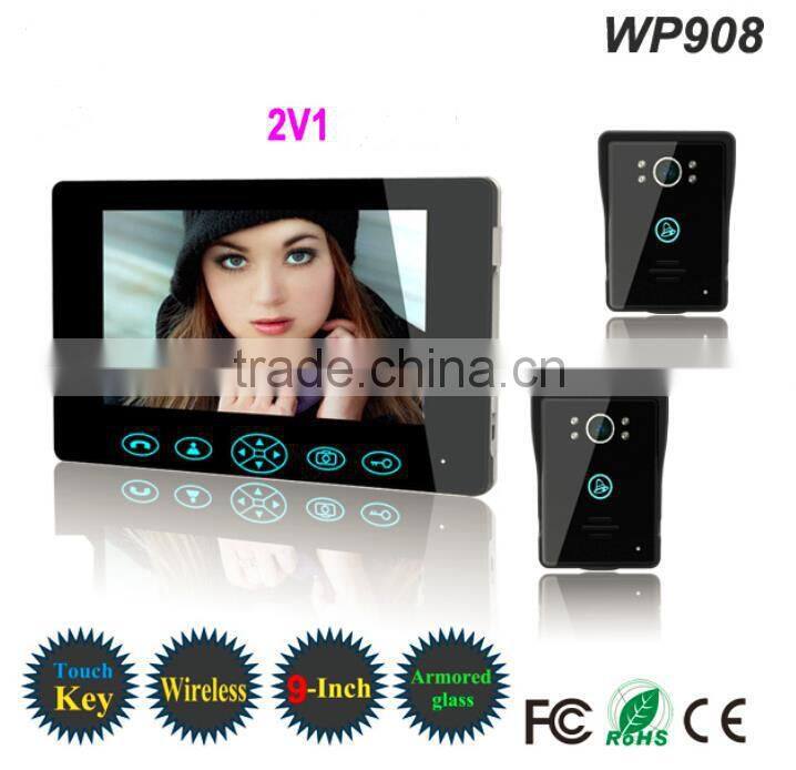 Hot selling 9''color wireless video door bell,alarm video intercom doorbell,wireless unlocking