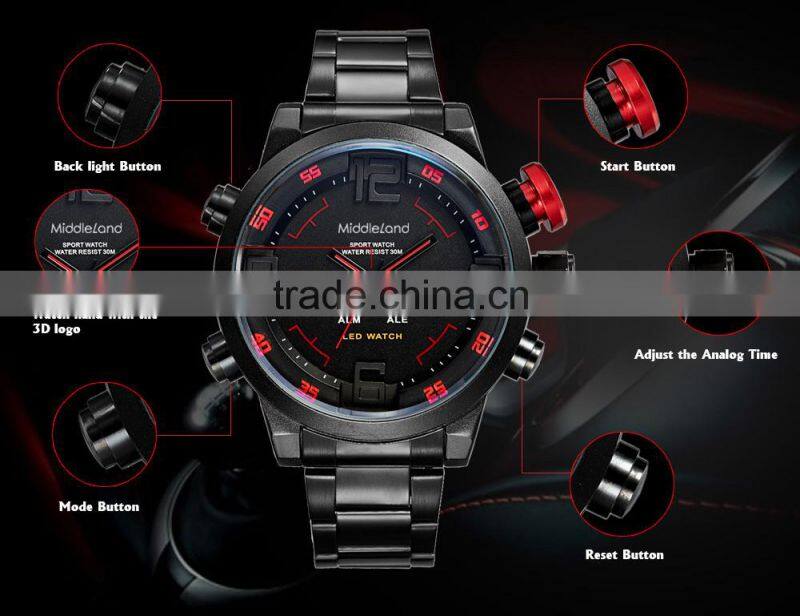 2015 hot style led iron watches brand watch LED watch red &blue light women&men style