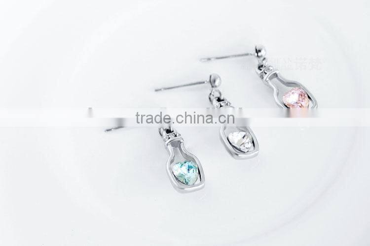 Valentine's Day Gift Jewelry Drift Bottle Crystal Heart Earrings