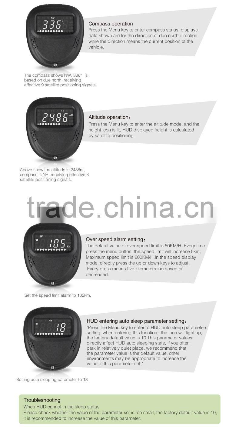 A1 2.0 inch Car GPS HUD Head Up Display Vehicle-mounted Security System, Support Speed & Real Time & Altitude & Over Speed Alarm