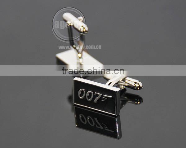 Fashion Men Black Desing Business Gentlemen Luxury Enamel Number 007 Engraved Metal Custom Made Cufflinks