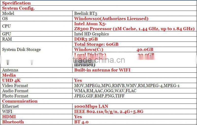 TOPLEO Beelink BT3 Windows10 PC intel Z8300 2G Ram 4K TV BOX Android Style 60GB rom MX3