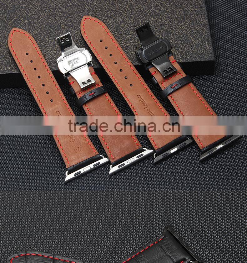 Wholsale black Calf Leather Watch Strap Adapter for 38mm 42mm Iwatch Strap For Apple Watch Band
