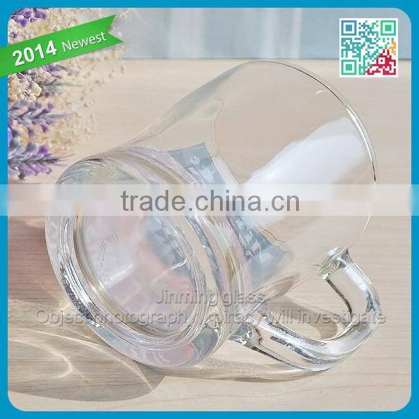 Wholesale transparent custom decal drinking glass cup with handle coffee glass cup brand juice glass cup handle small glass mugs