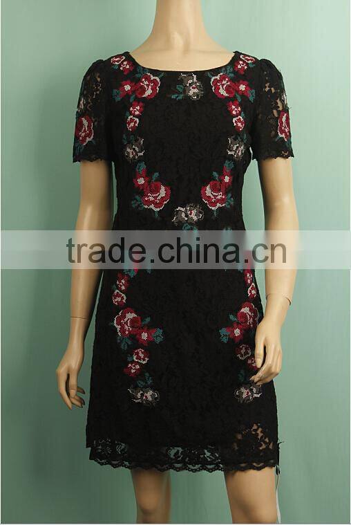 China direct factory sleeveless embroider lace middle aged women fashion dress D-16141