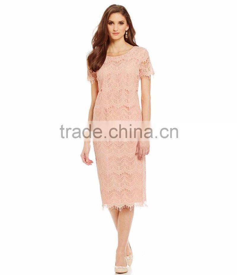 Allover lace scalloped fashion pencil lace blouse and skirt