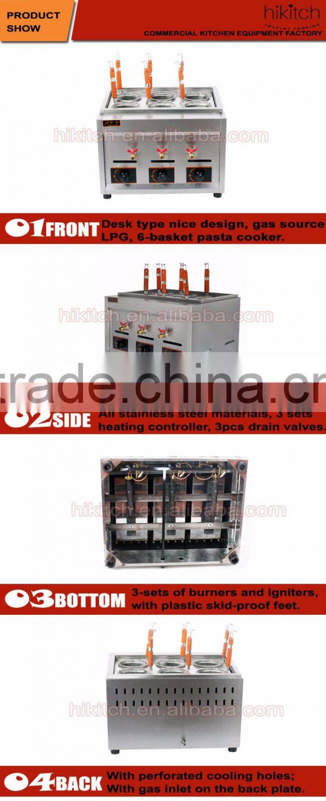 Counter top 6 baskets gas pasta cooking machine with taps Guangzhou manufacturer