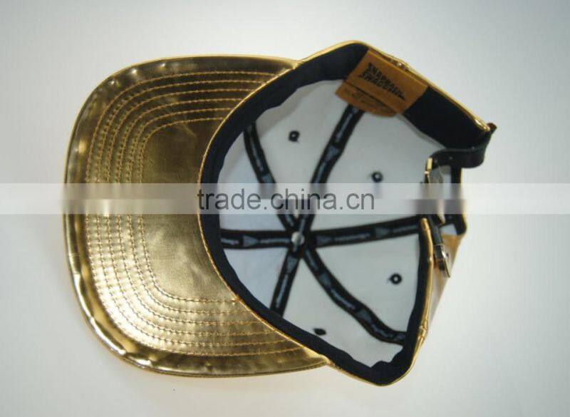 custom high quality gold leather metal plate leather strap baseball caps