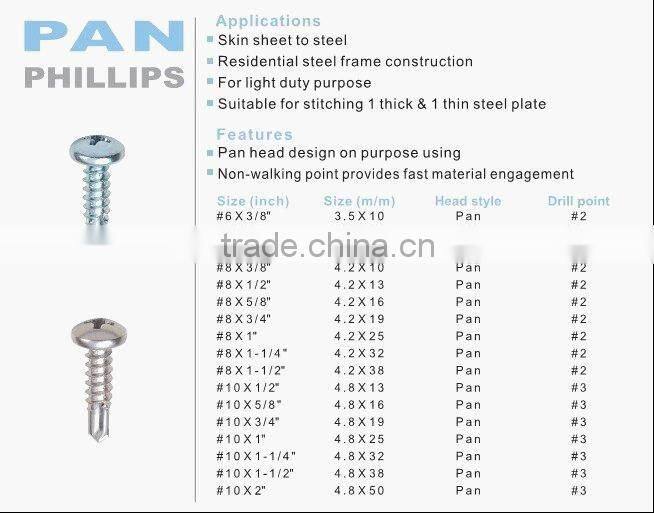 Pan head self drilling screws DIN7504N