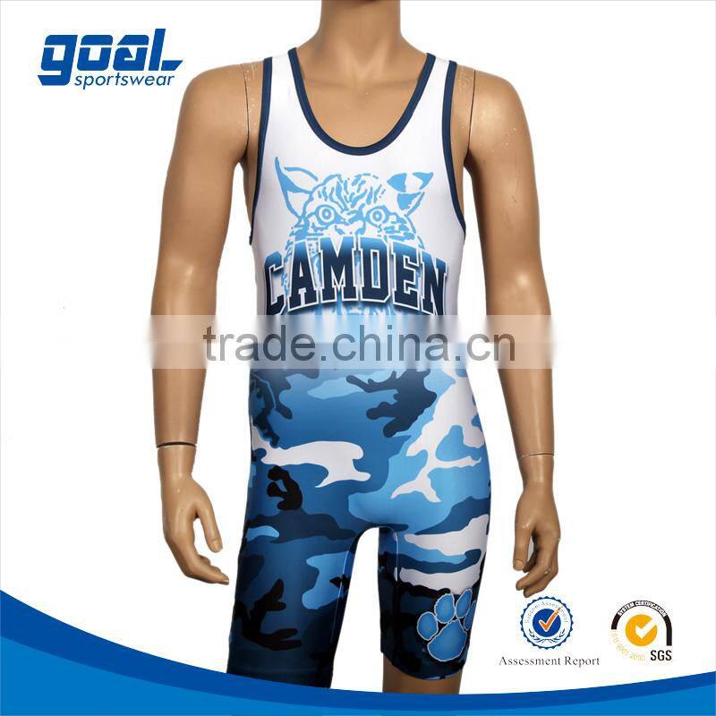Wholesale fashion club new sublimated camo wrestling singlets for men