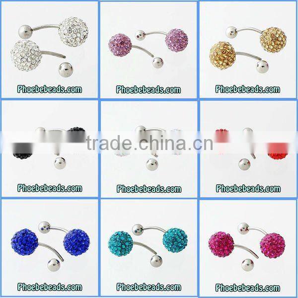Wholesale 10mm Pave Crystal Rhinestone Disco Ball Body Navel Bell Jewelry Belly Button Rings Piercing Charms BBR-A001
