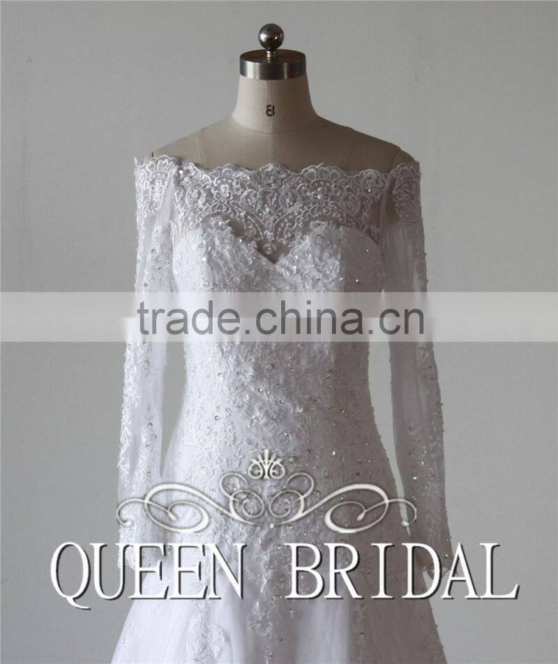 QUEEN BRIDAL Long Sleeve Wedding Dress Lace Beading Vestidos De Novia
