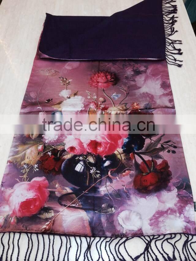 retail luxury gorgeous design high quality 100% silk cashmere attractive flower oil painting digital printed scarf