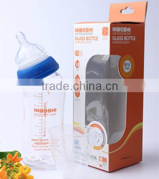 210ml factory high quality unique shape baby products accessories mouth blown BPA free glass baby feeding bottle