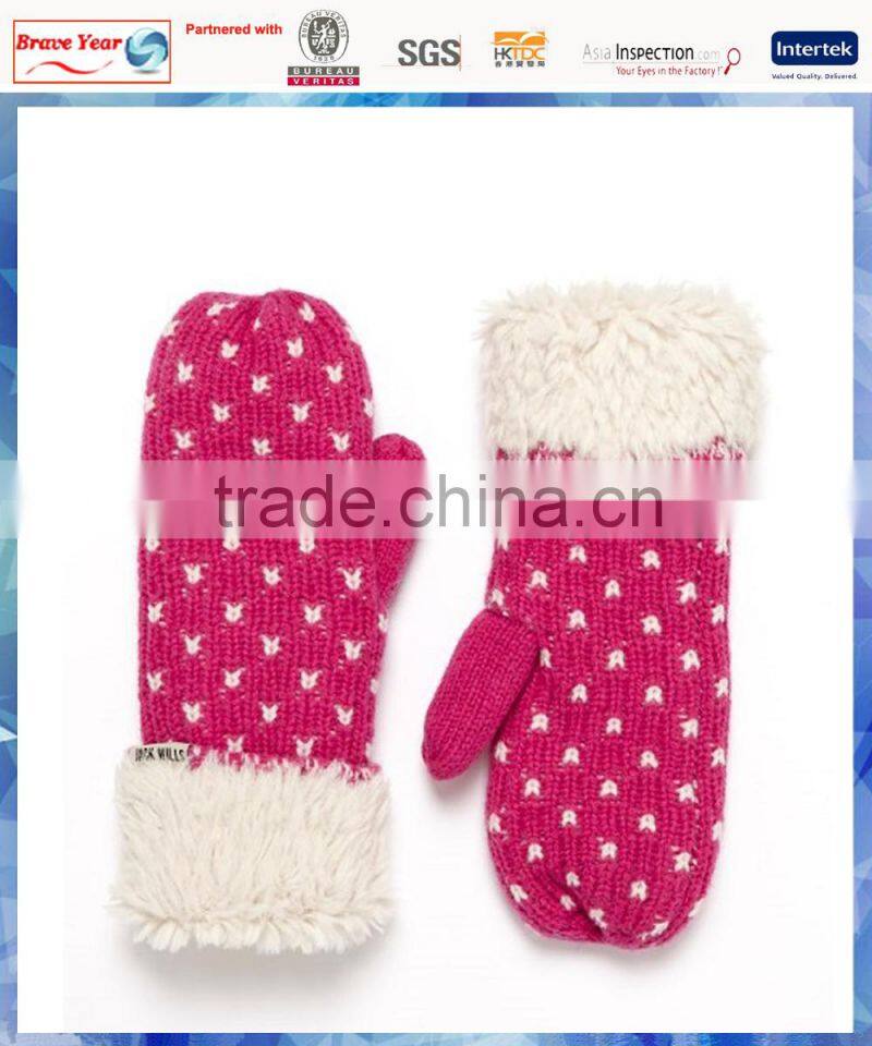 women bird eyes knitted one finger gloves with fleecy lining