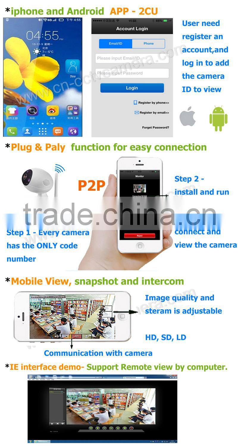 Motion Detection alarm two way Audio p2p 720p smart home night vision ip camera wireless wired camera