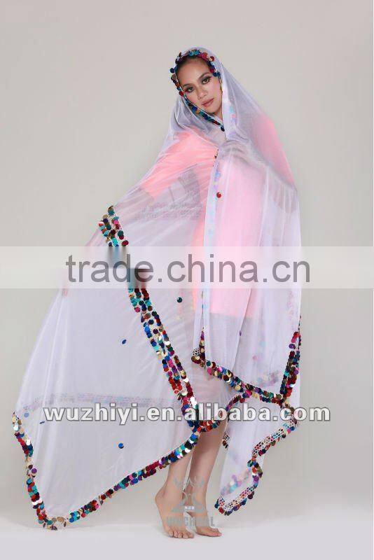 Guangzhou Qiancai Wuchieal 2013 elegant colorful bellydance veils,plus size shining Belly Dance veils (SJ015)